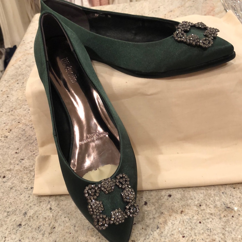 Itti & Otto Forest green dress flats with rhinestone embellish